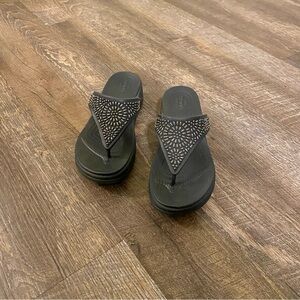 Crocs Monterey  Diamanté Black Wedge Platform Women’s Sandals Flip Flops